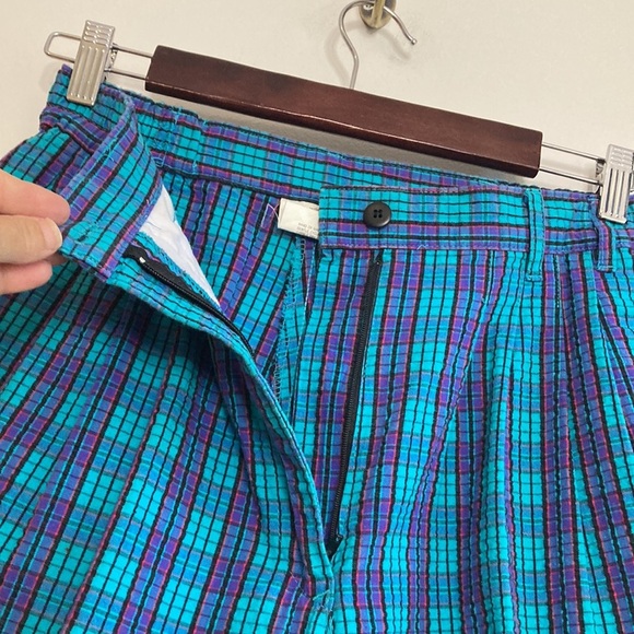 Vintage Mom Shorts Womens Small Blue Purple Plaid Cotton Seersucker 90s Preppy - Picture 6 of 13